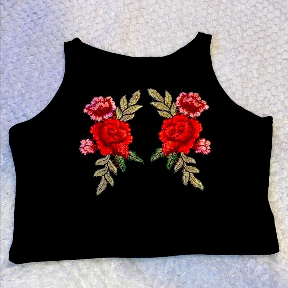 Embroidered Rose Crop Tank